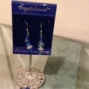 NWT Swarovski blue and clear dangling earrings